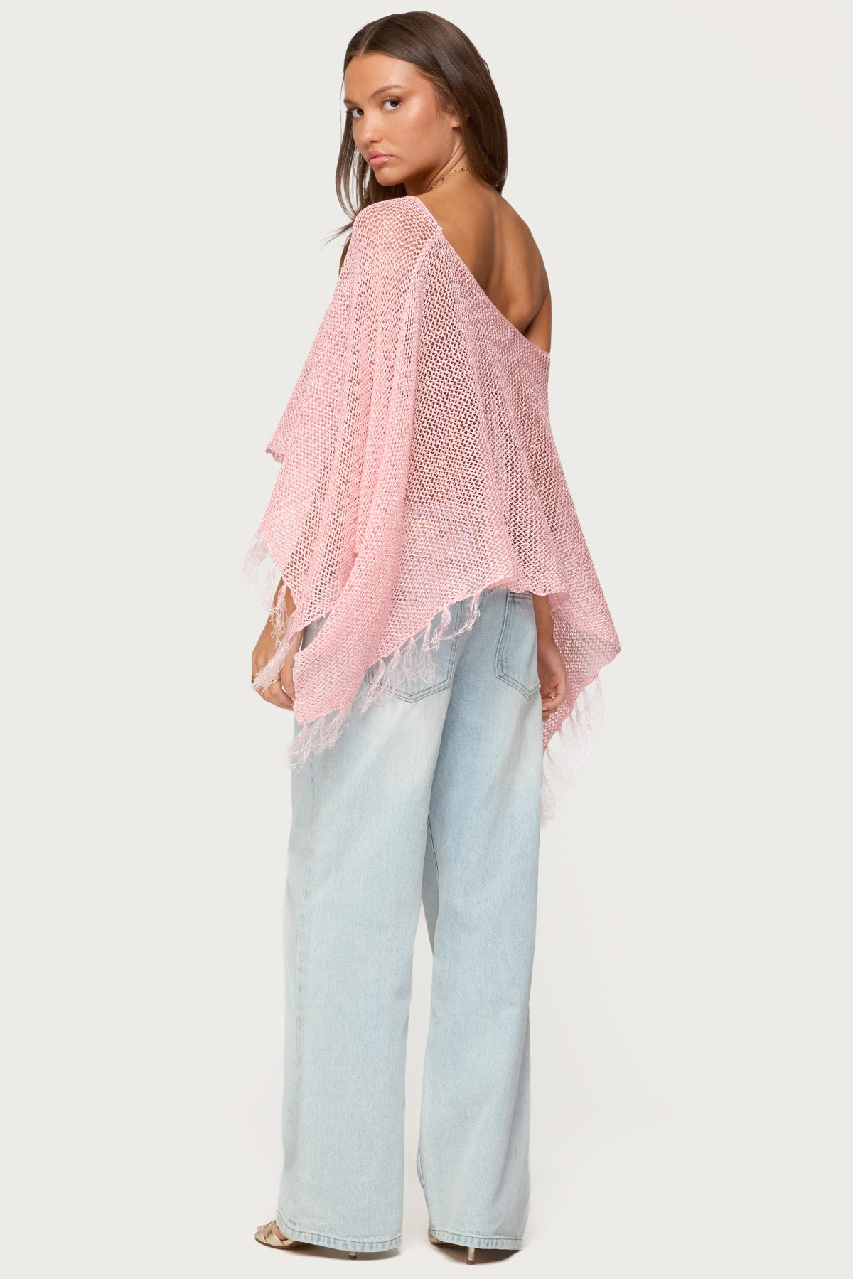 Sequin Fringe Knit Poncho - Image 6
