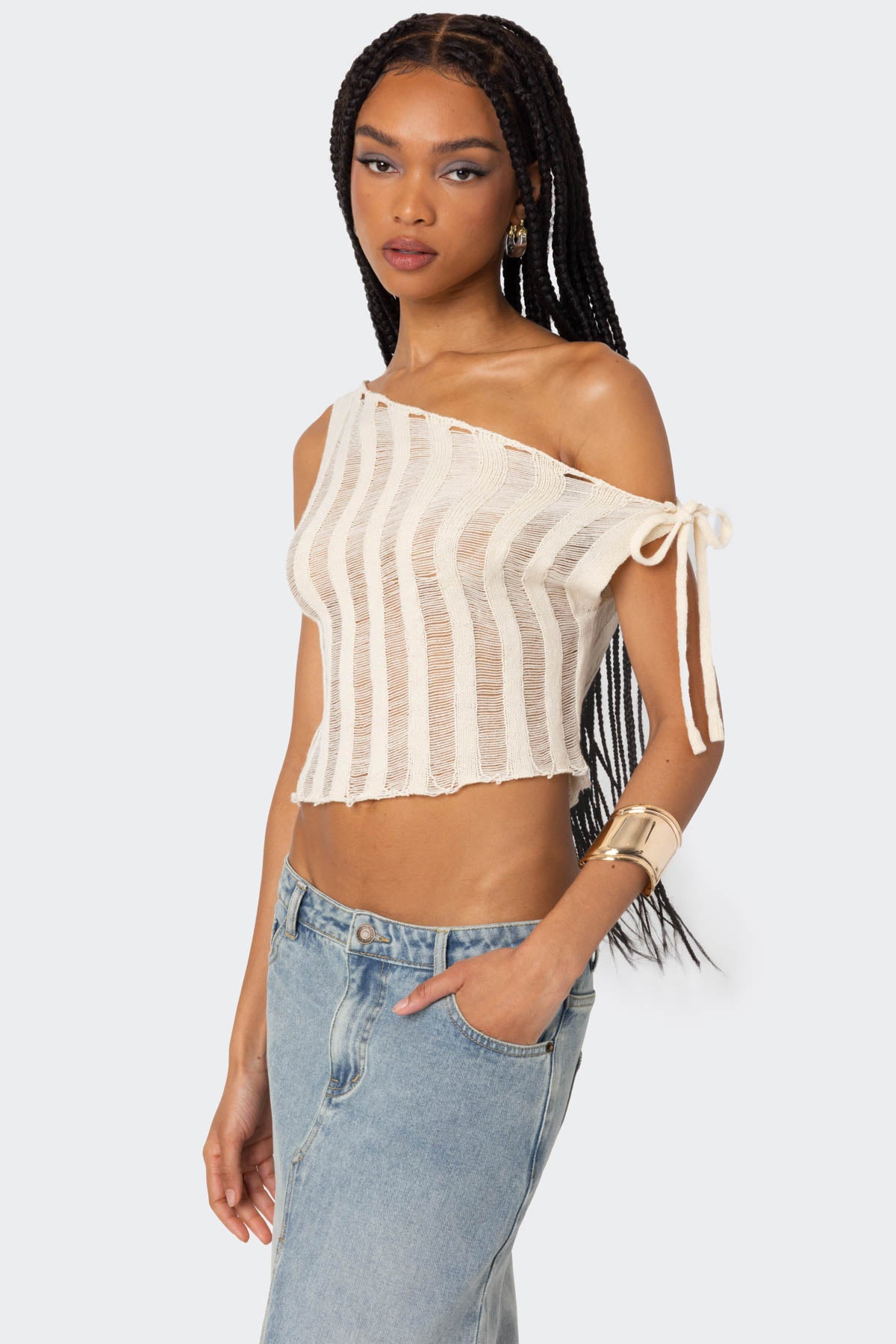 Tamra Sheer Knit Asymmetric Top - Image 3