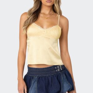 Blanca Satin Effect Lace Trim Tank Top