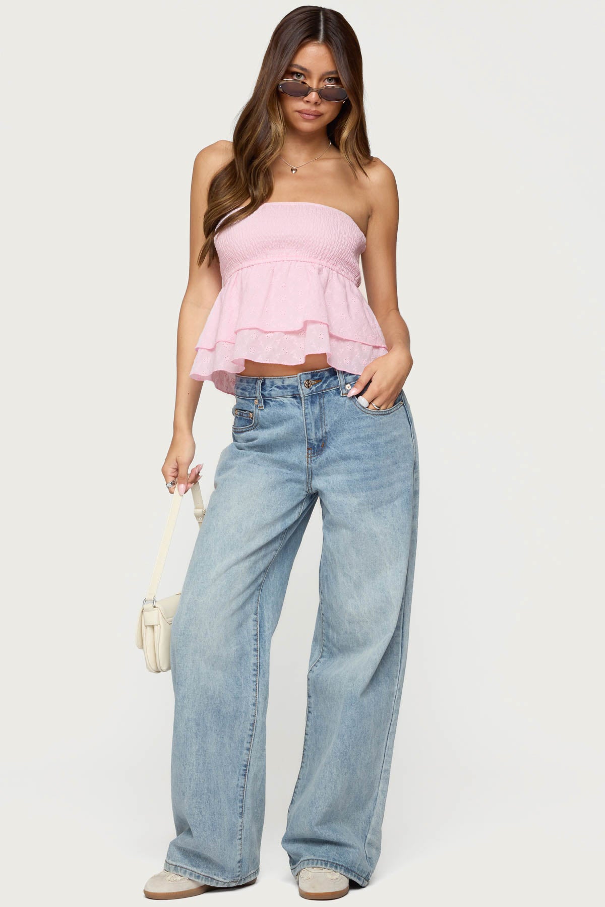 Toria Ruffled Eyelet Strapless Top - Image 4