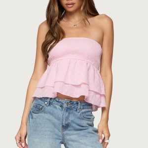 Toria Ruffled Eyelet Strapless Top