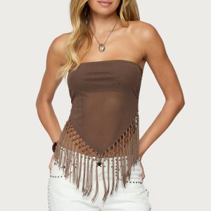 Backless Sheer Mesh Strapless Top