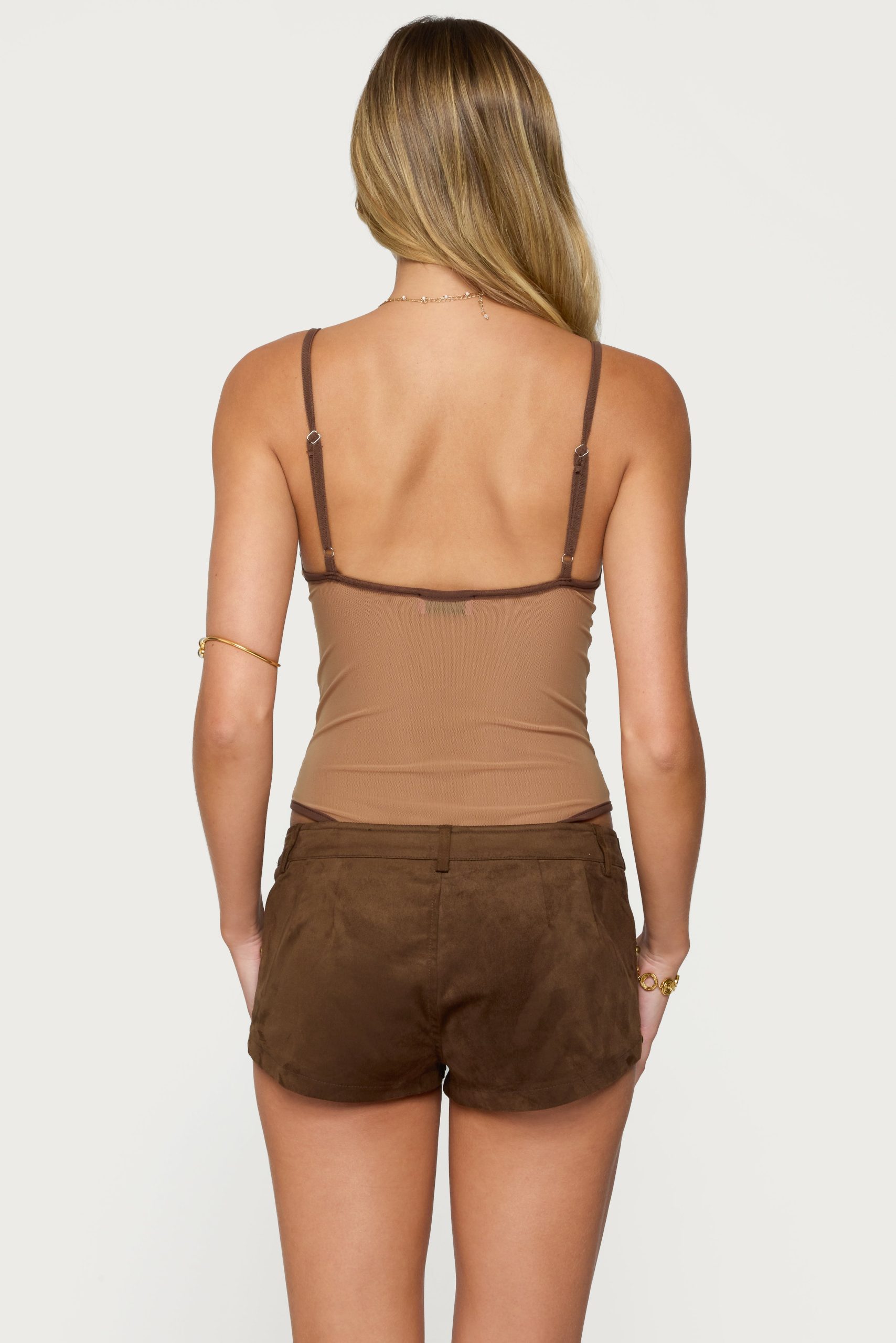 Contrast Sheer Mesh Cut Out Bodysuit - Image 5
