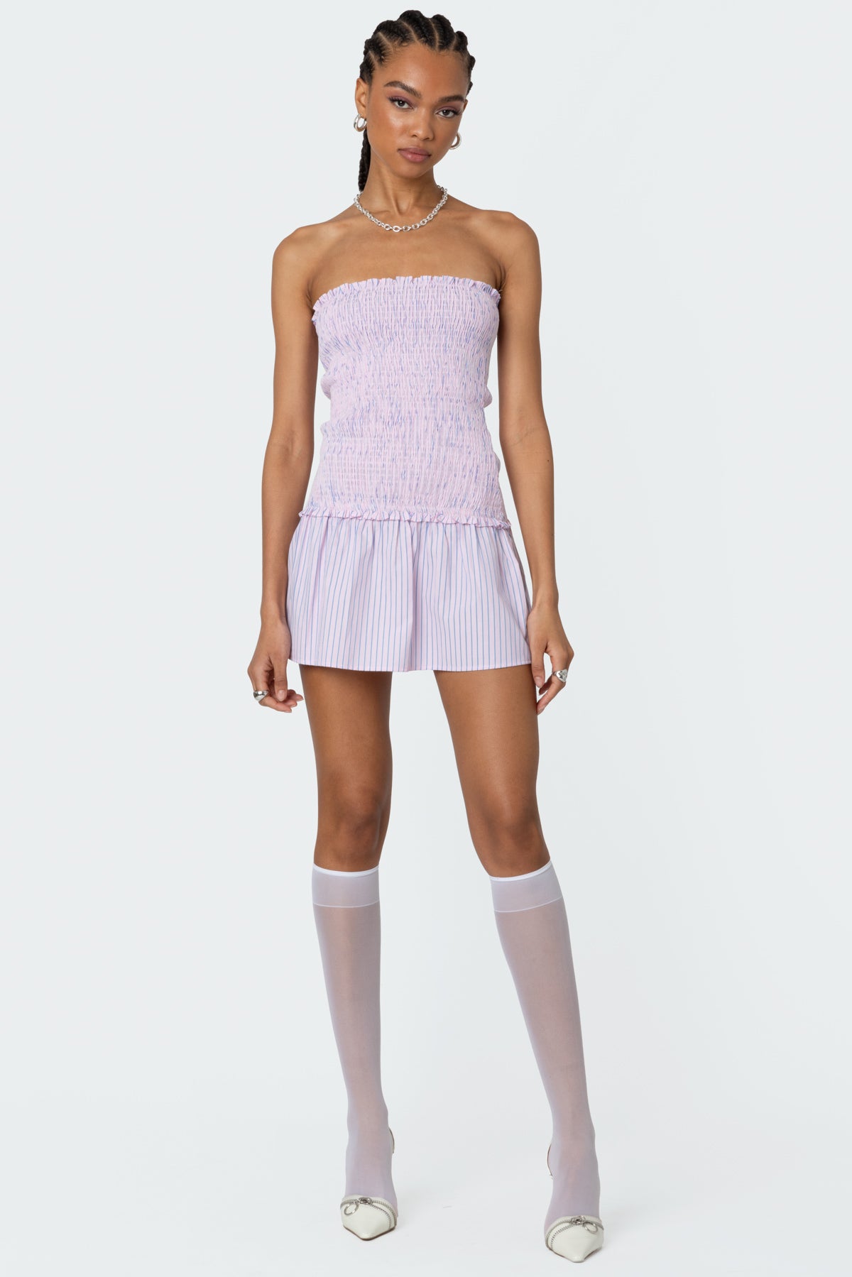 Striped Scrunch Strapless Mini Dress - Image 5