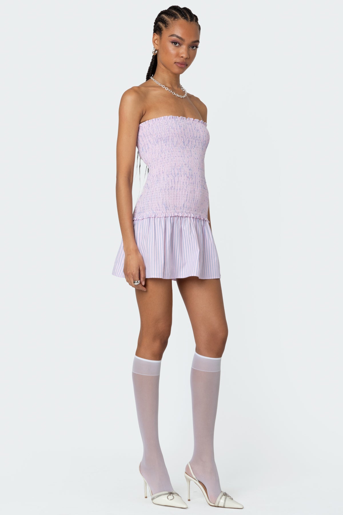 Striped Scrunch Strapless Mini Dress - Image 3