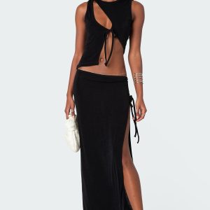 Goldie Slitted Drawstring Maxi Skirt