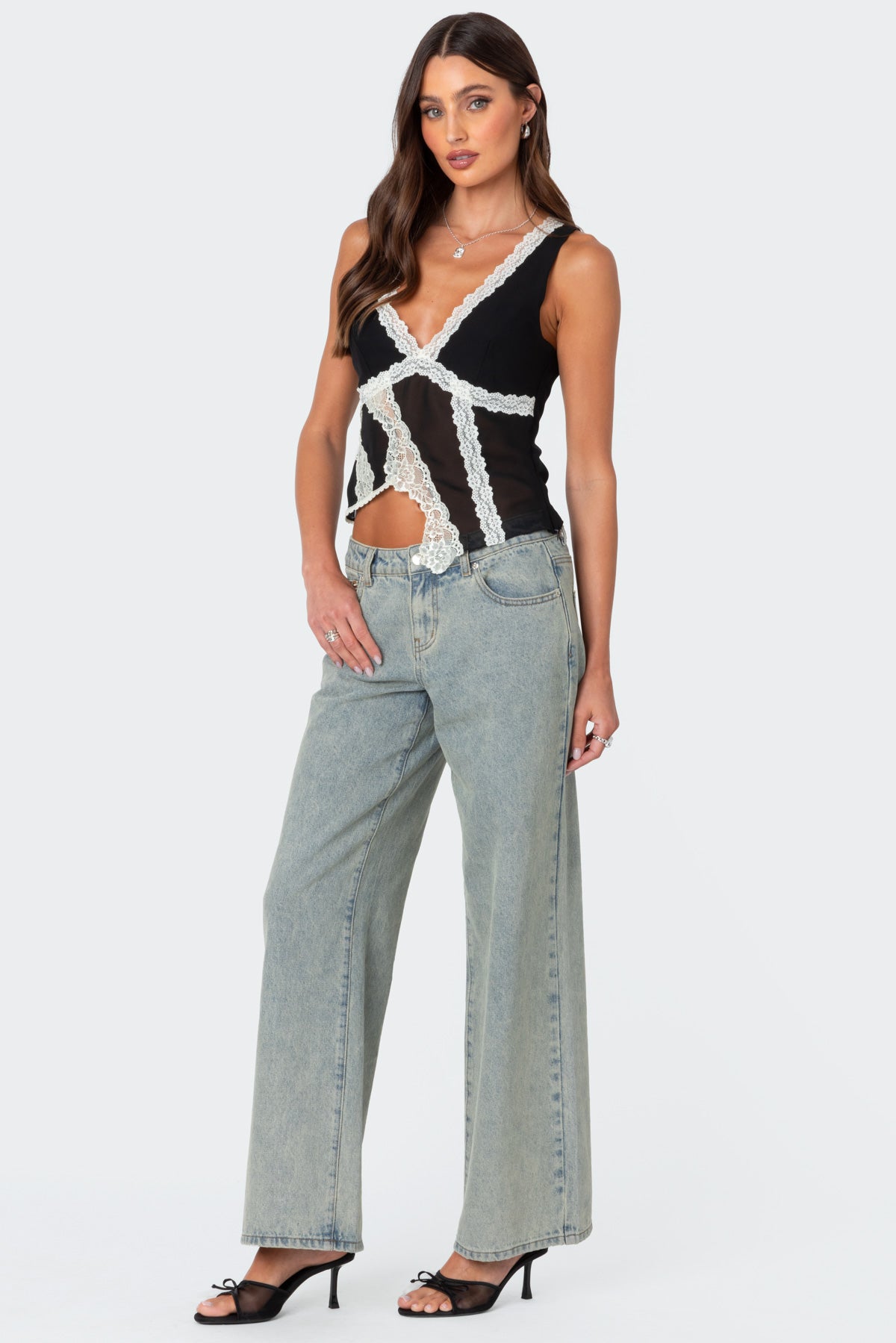 Chiffon & Lace Sheer Asymmetric Top - Image 4