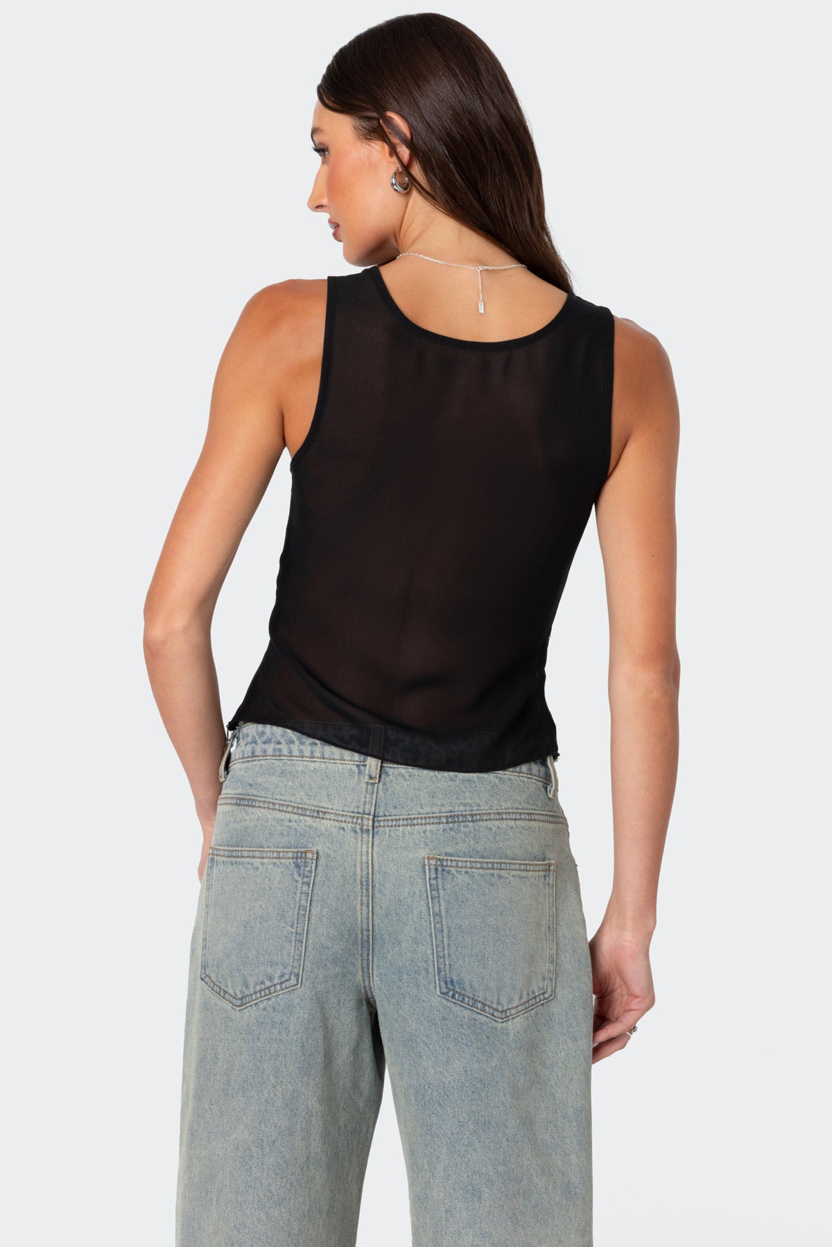 Chiffon & Lace Sheer Asymmetric Top - Image 5