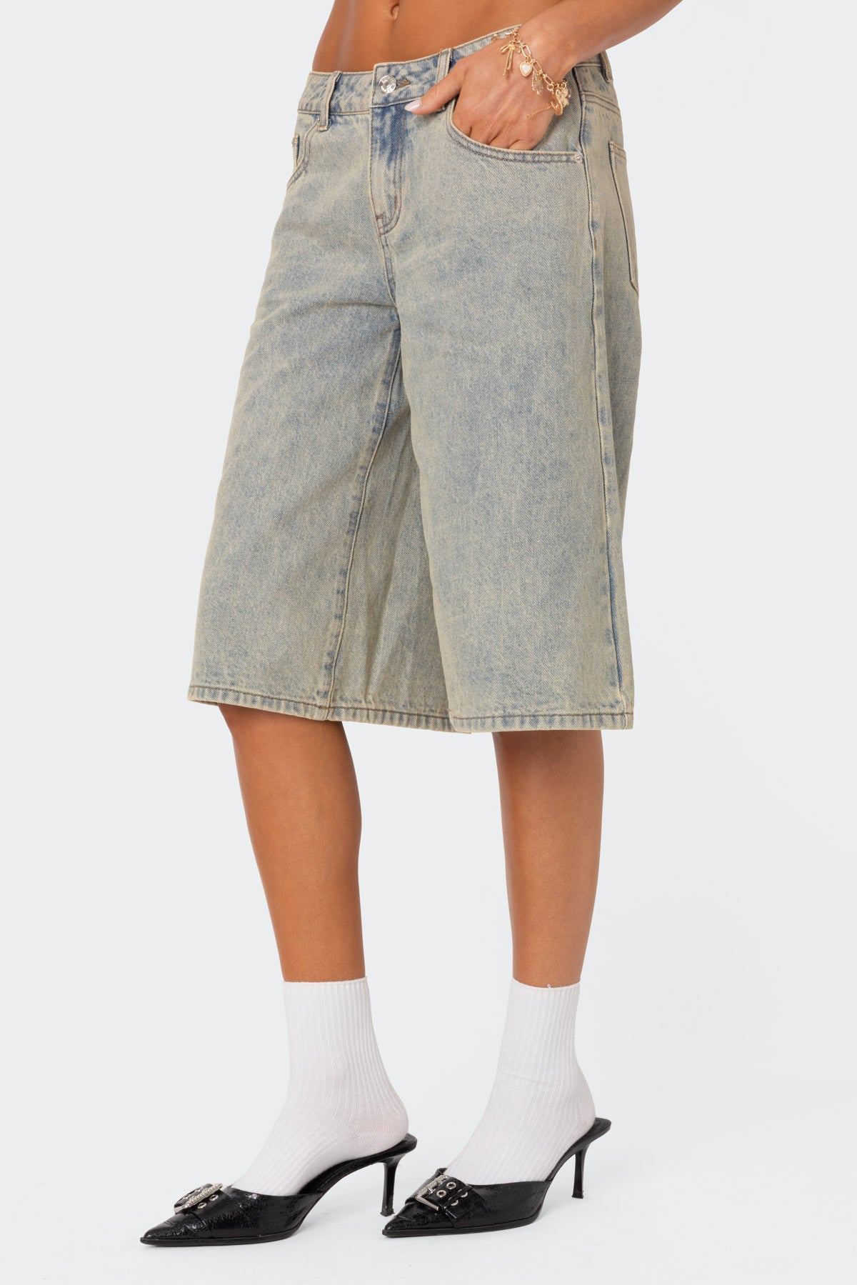 Xtra Long Acid Wash Denim Bermuda Shorts - Image 4