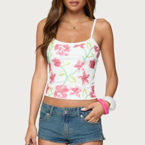 Beaded Floral Embroidered Tank Top