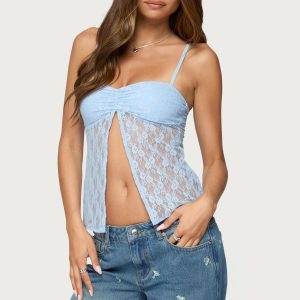 Priya Sheer Lace Split Front Top