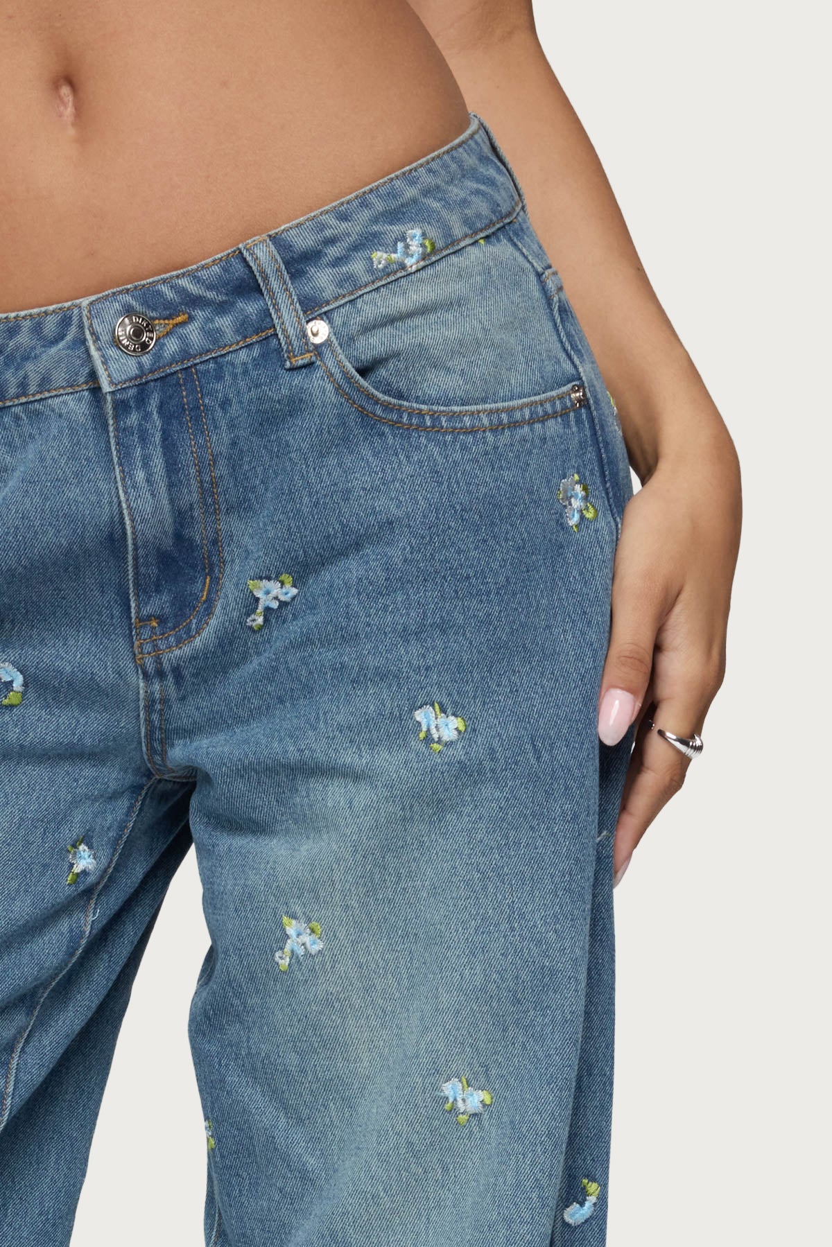 Edna Floral Embroidered Low Rise Jeans - Image 6
