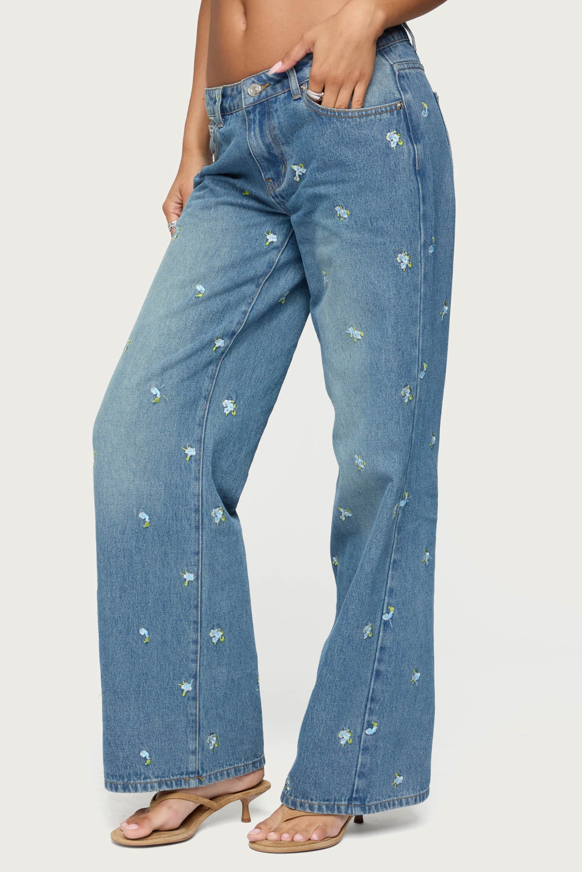 Edna Floral Embroidered Low Rise Jeans - Image 4