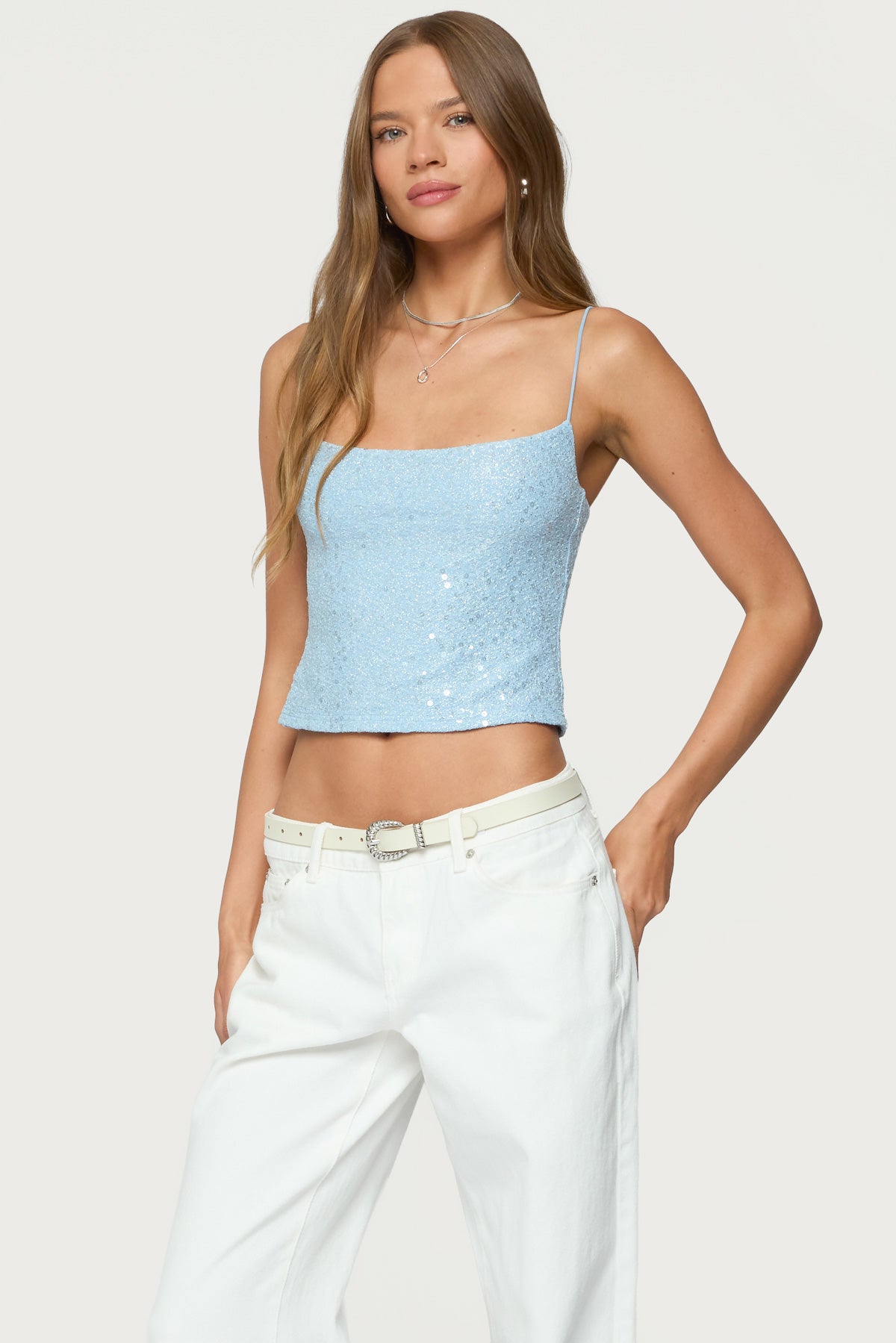 Metallic & Sequin Textured Tank Top - Image 3