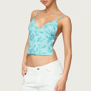 Pia Sequin Floral Backless Top