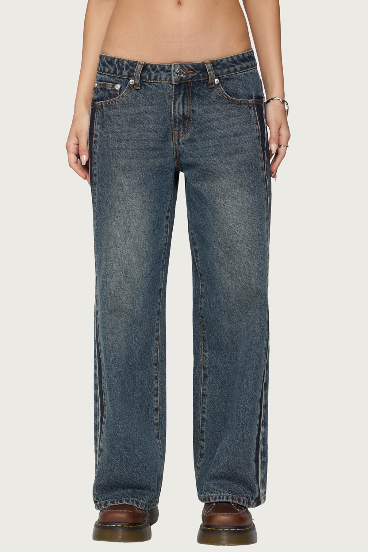 Petite Contrast Panel Low Rise Jeans - Image 2