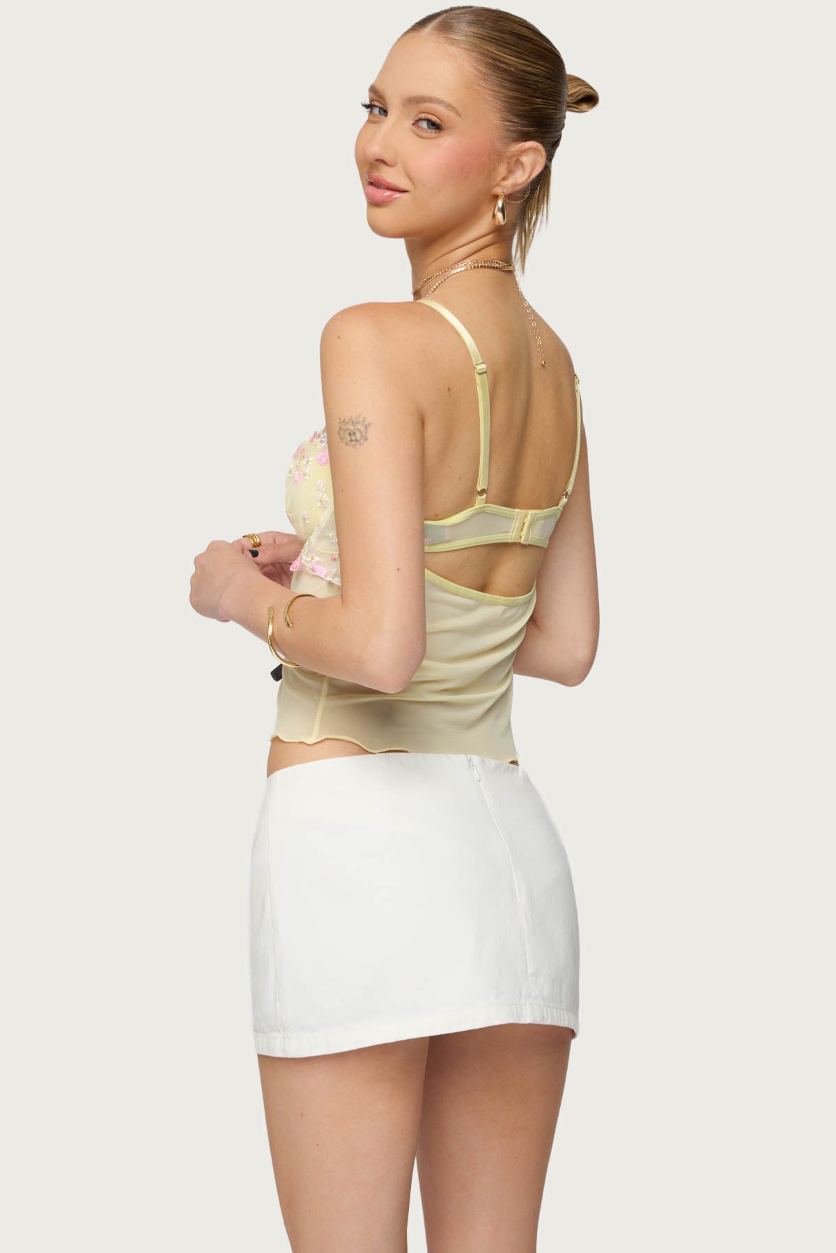 Embroidered Floral Sheer Bra Top - Image 3