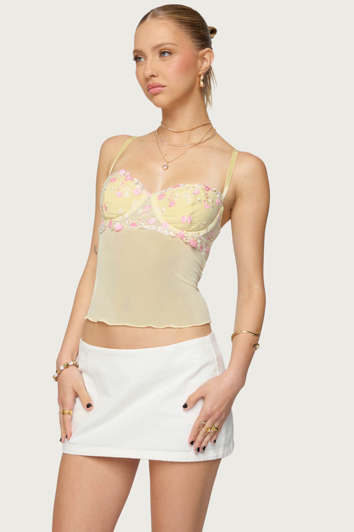 Embroidered Floral Sheer Bra Top - Image 6