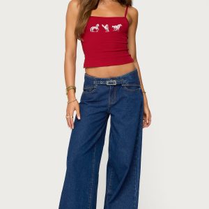 Edie Belt Detail Low Rise Jeans