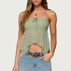 Embroidered Sheer Strapless Top