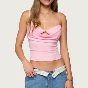Layered Bra Cowl Neck Top