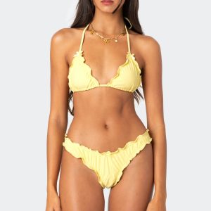 Golden Ruffle Edge Triangle Bikini Top