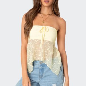 Embroidered Sheer Strapless Top