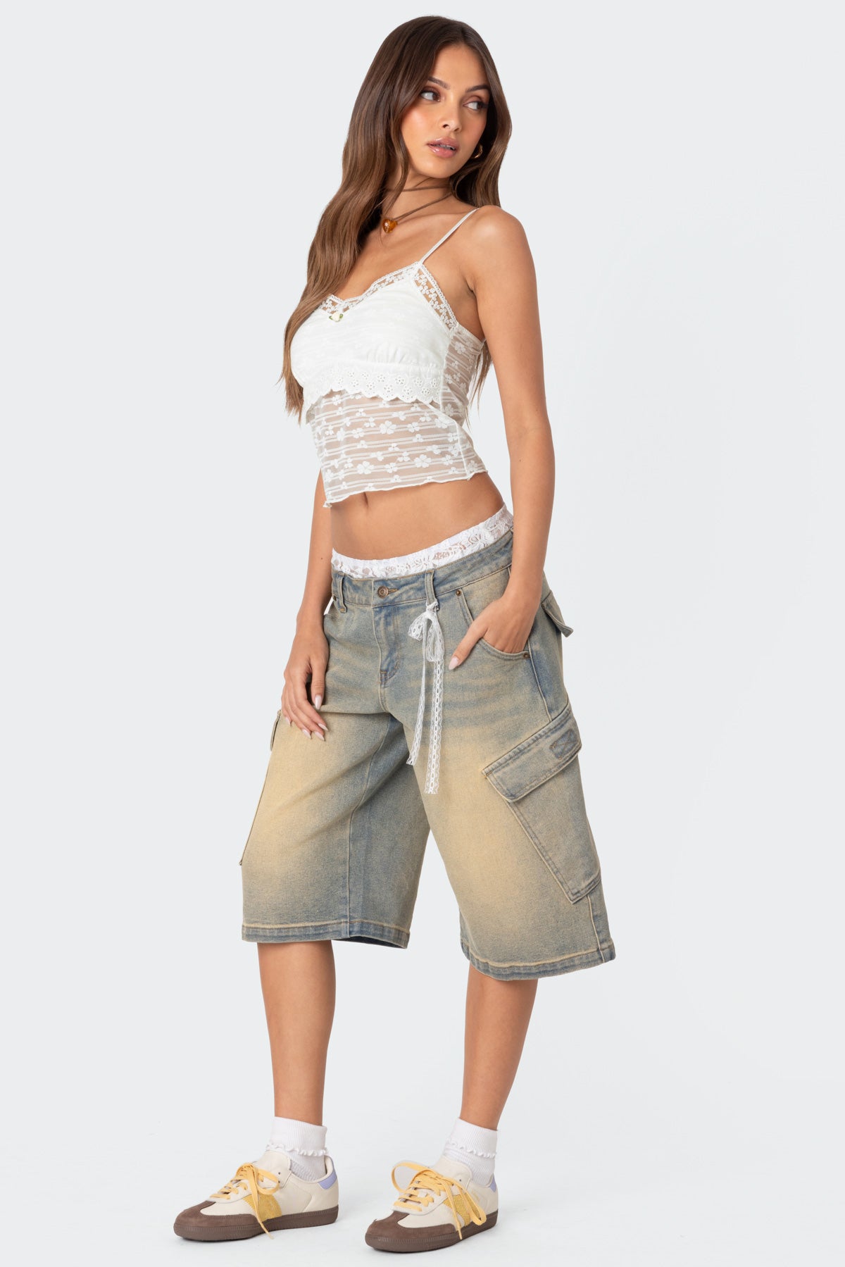 Lace Boxer Denim Bermuda Shorts - Image 4