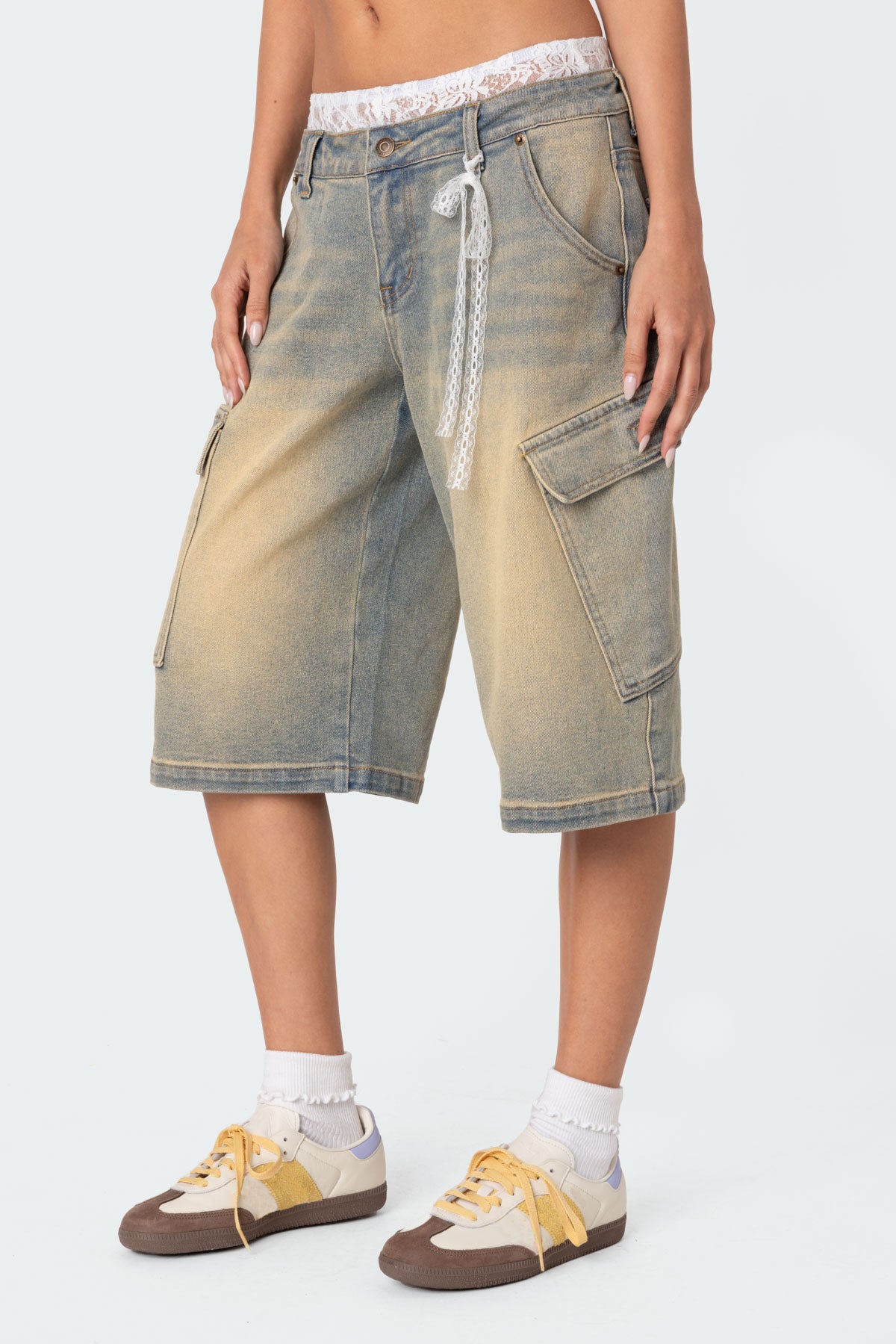 Lace Boxer Denim Bermuda Shorts - Image 2