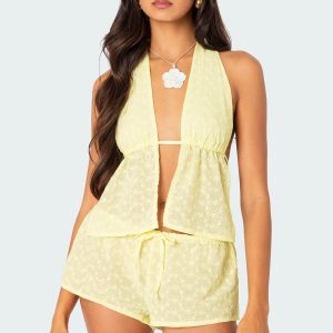 Cayenne Eyelet Split Front Top