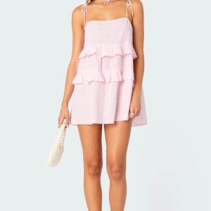 Dorothia Sheer Linen Look Mini Dress