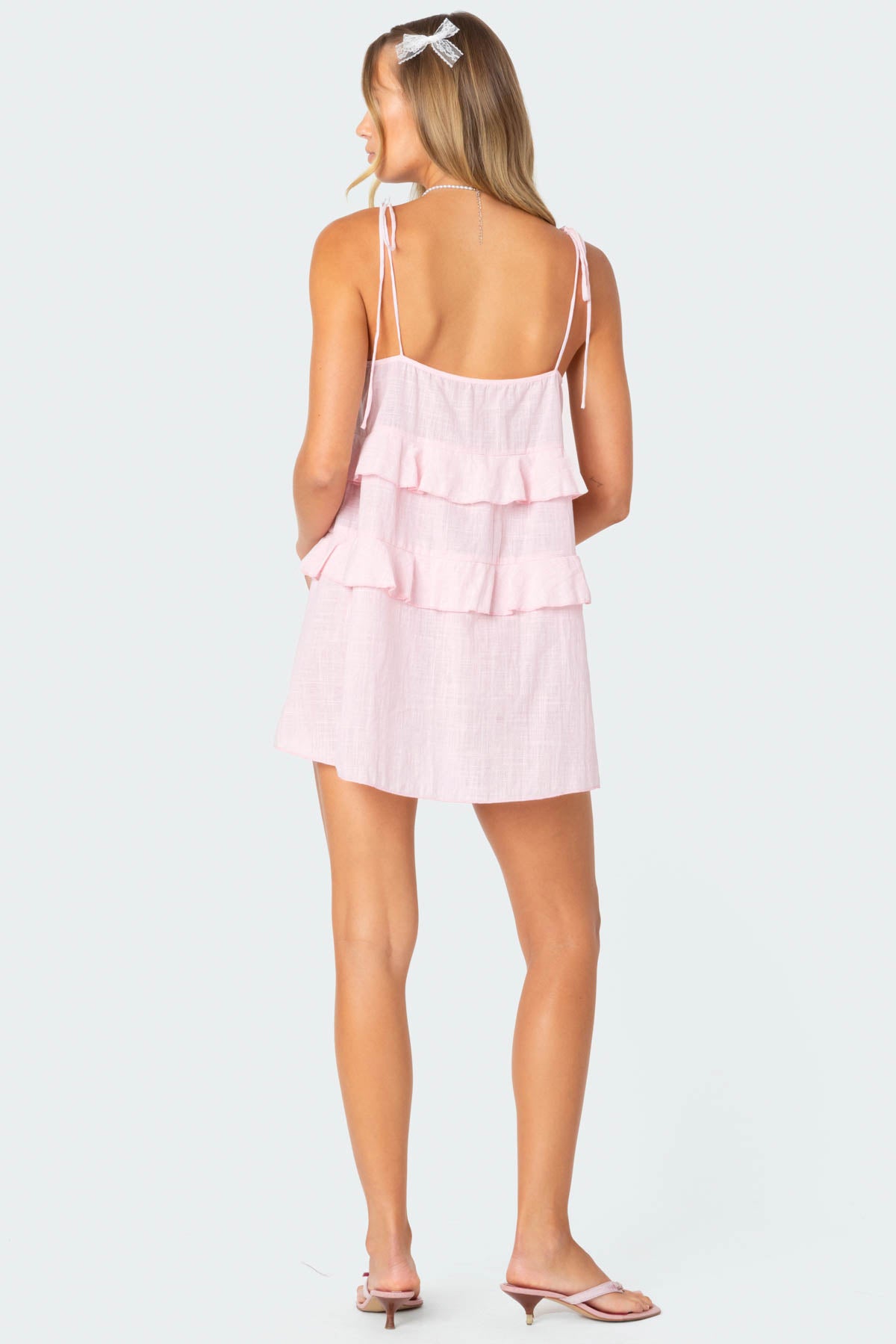 Dorothia Sheer Linen Look Mini Dress - Image 3