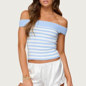 Deni Off Shoulder Striped Knit Top