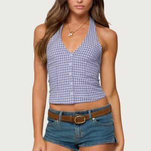 Evan Gingham Button Up Halter Top