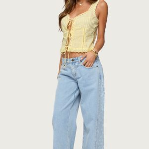 Floral Split Low Rise Jeans