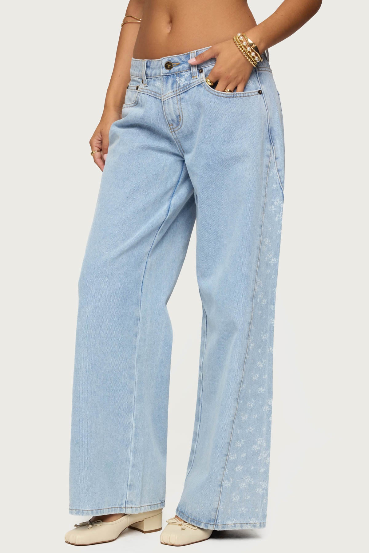 Floral Split Low Rise Jeans - Image 4