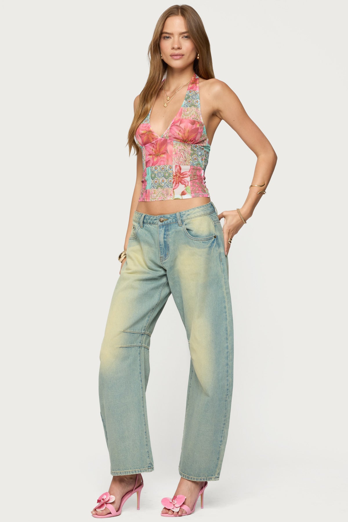 Catie Printed Mesh Halter Top - Image 4