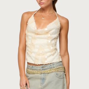 Reid Backless Sequin Cowl Neck Top