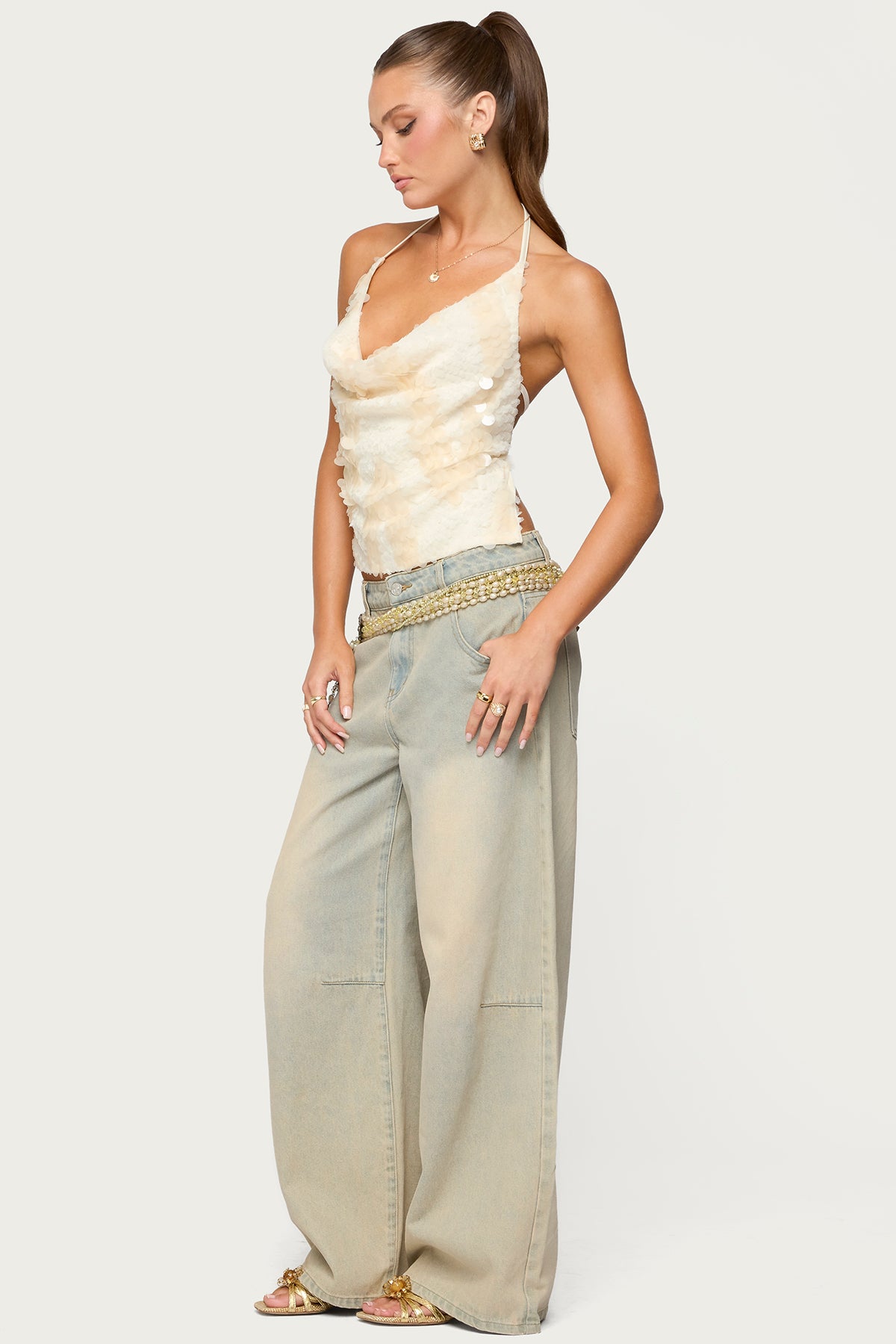 Reid Backless Sequin Cowl Neck Top - Image 2