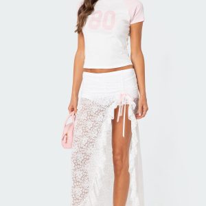 Ruffled Sheer Lace Maxi Skort