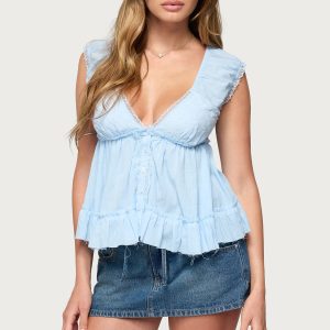 Gizelle Cotton V Neck Babydoll Top