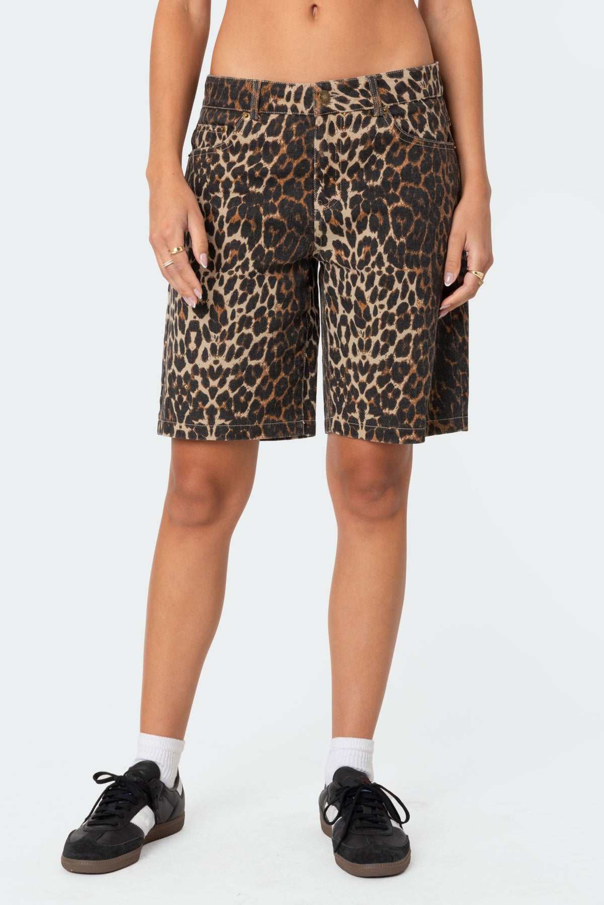 Leopard Low Rise Denim Bermuda Shorts - Image 2