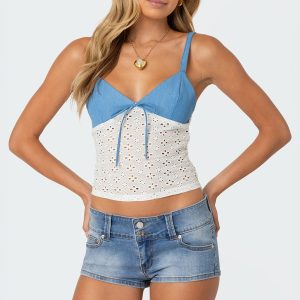 Denim & Eyelet Tank Top