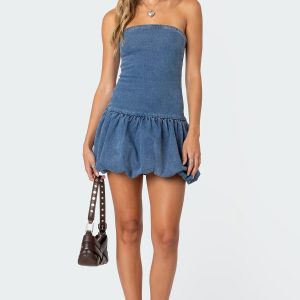 Denim Bubble Skirt Mini Dress