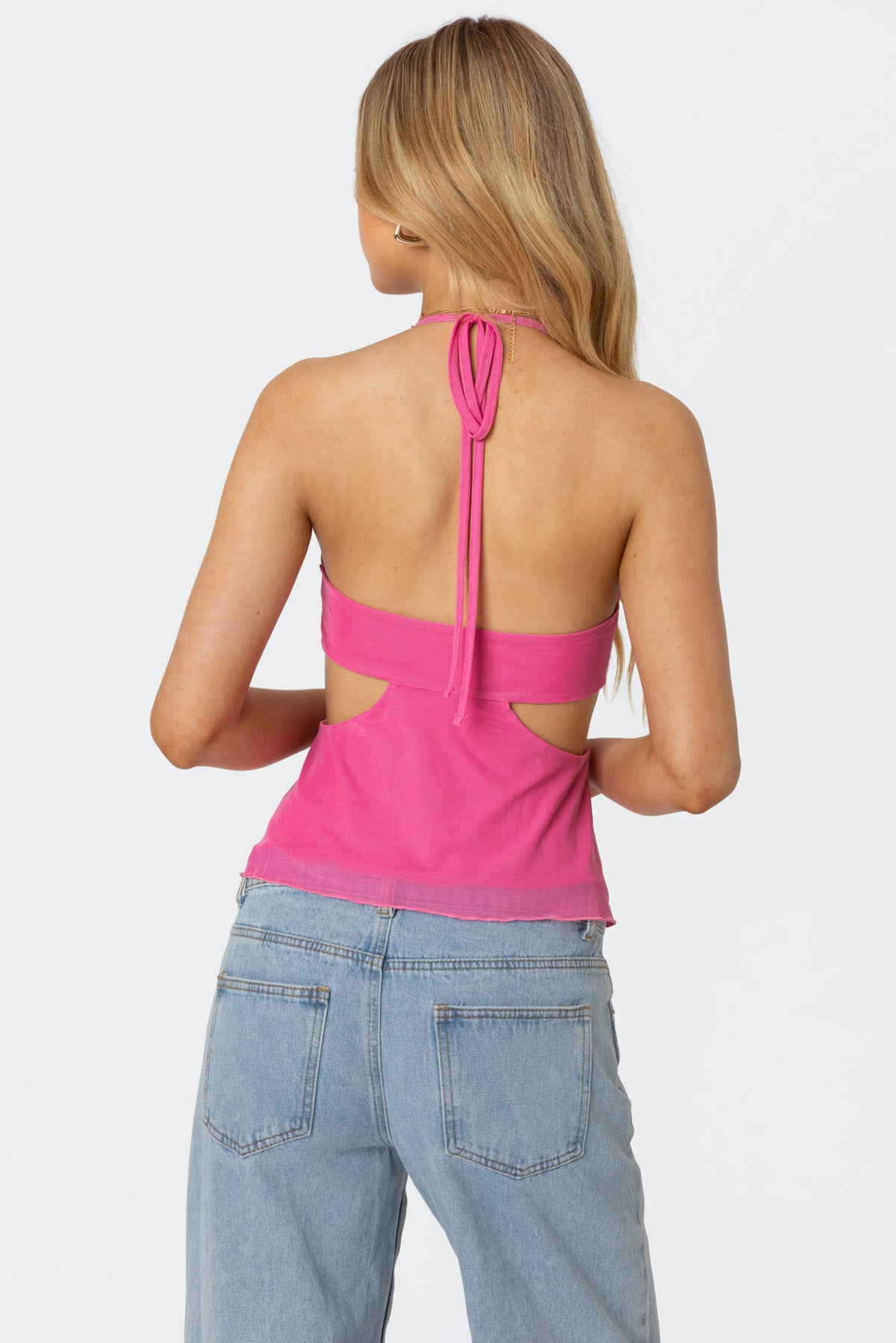Duo Cutout Mesh Halter Top - Image 4