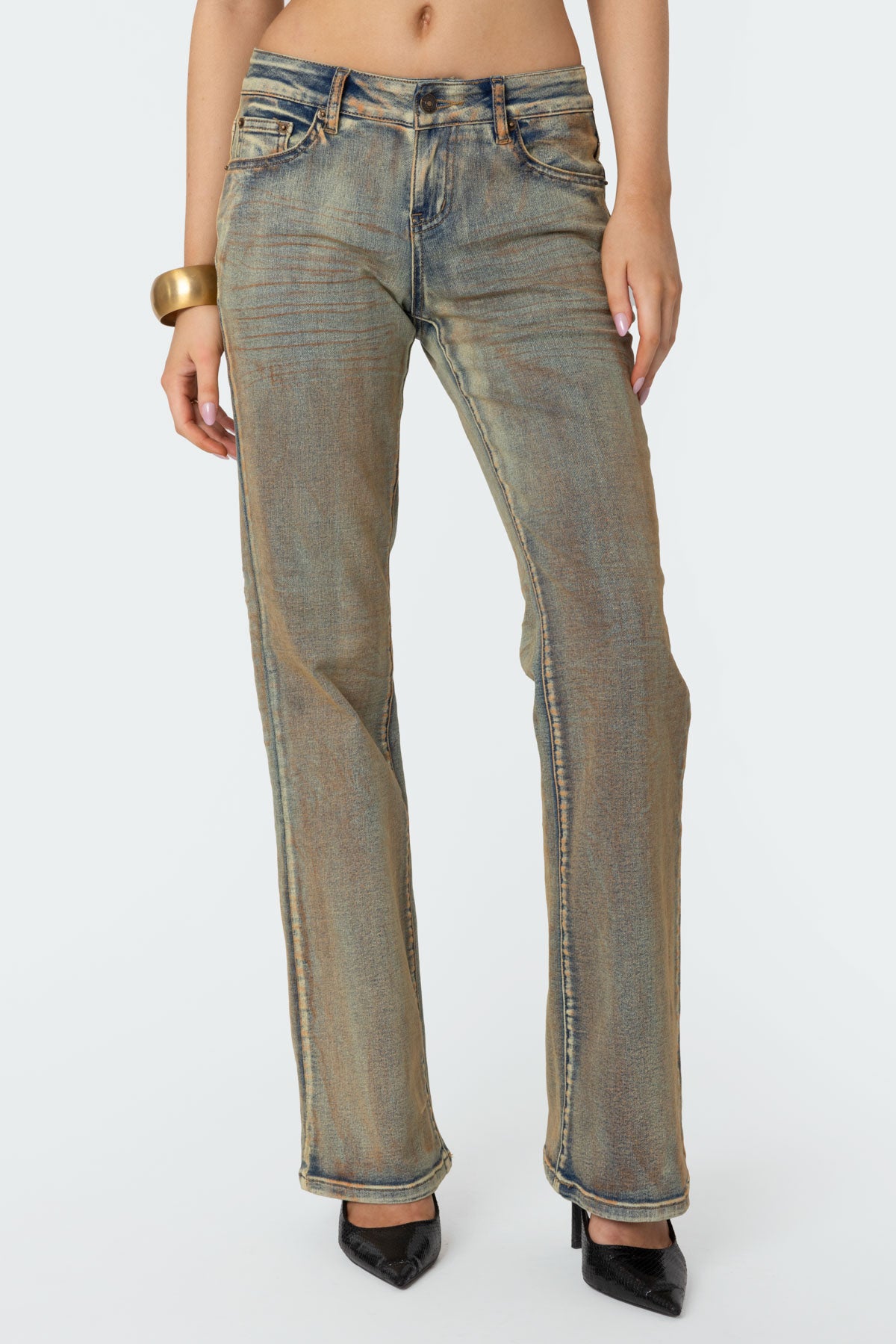 Boot Cut Low Rise Mud Washed Jeans - Image 2