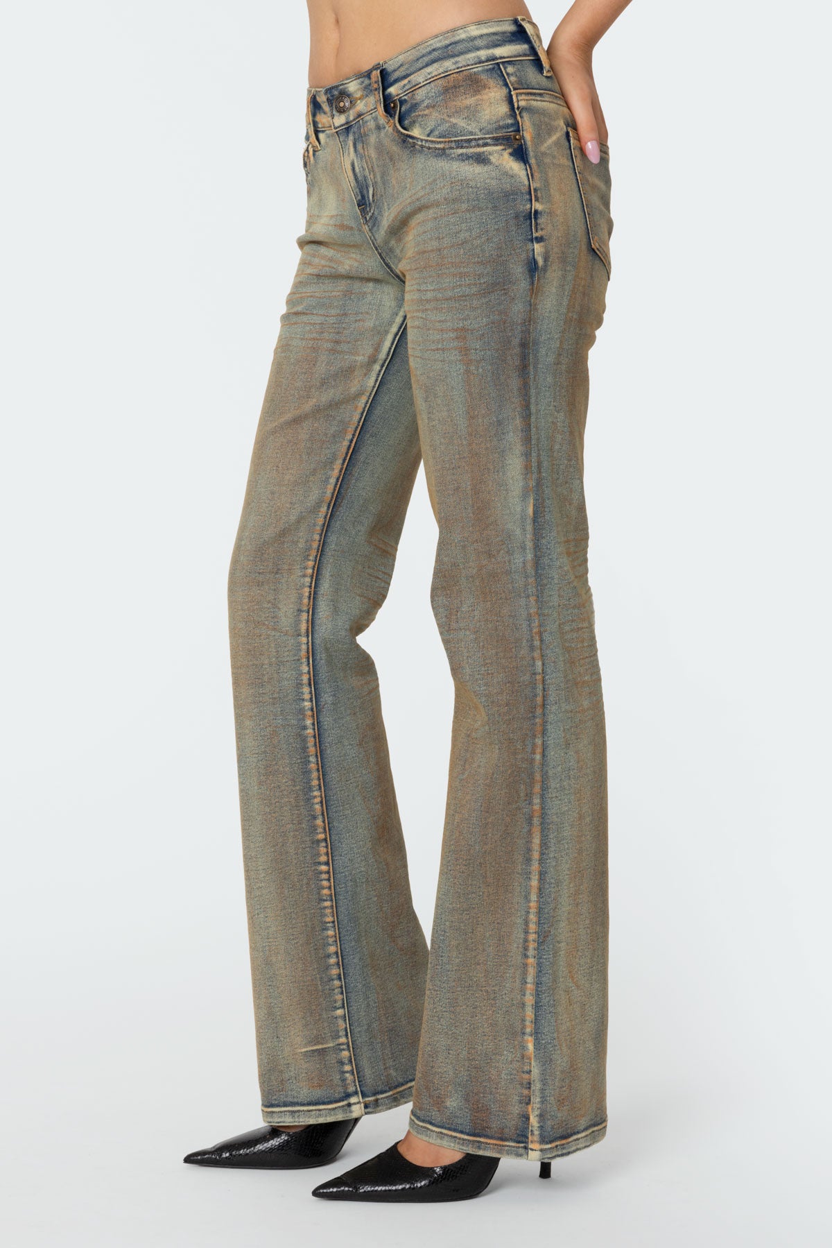 Boot Cut Low Rise Mud Washed Jeans - Image 4