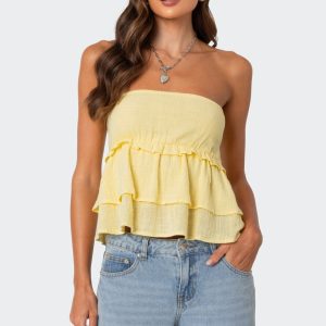 Linen Look Strapless Peplum Top
