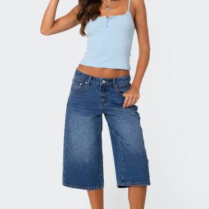 Xtra Long Low Rise Denim Bermuda Shorts
