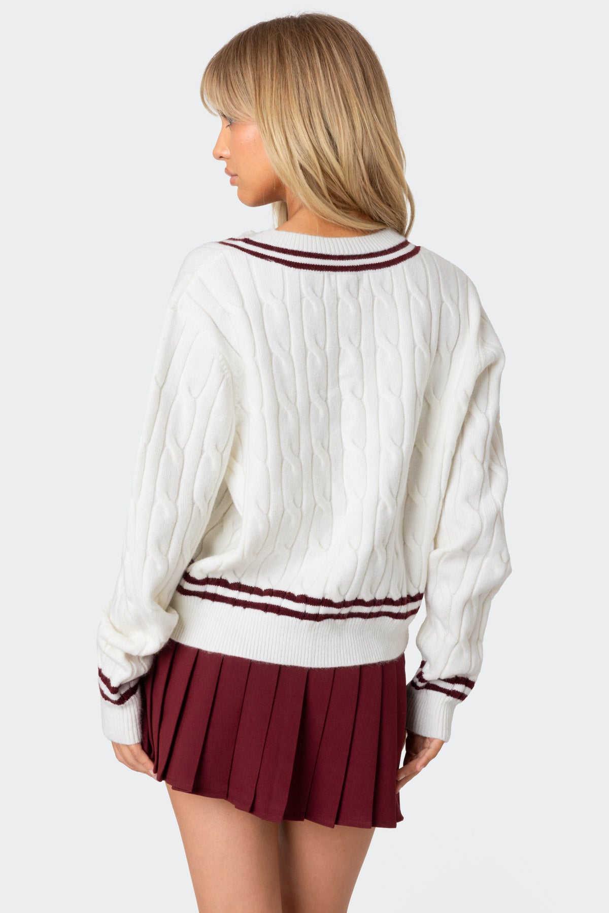 Dean V Neck Cable Knit Sweater - Image 4